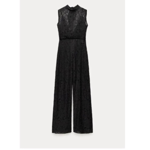 ZARA Collection Lace Mixed Jumpsuit Black - Picture 4 of 16